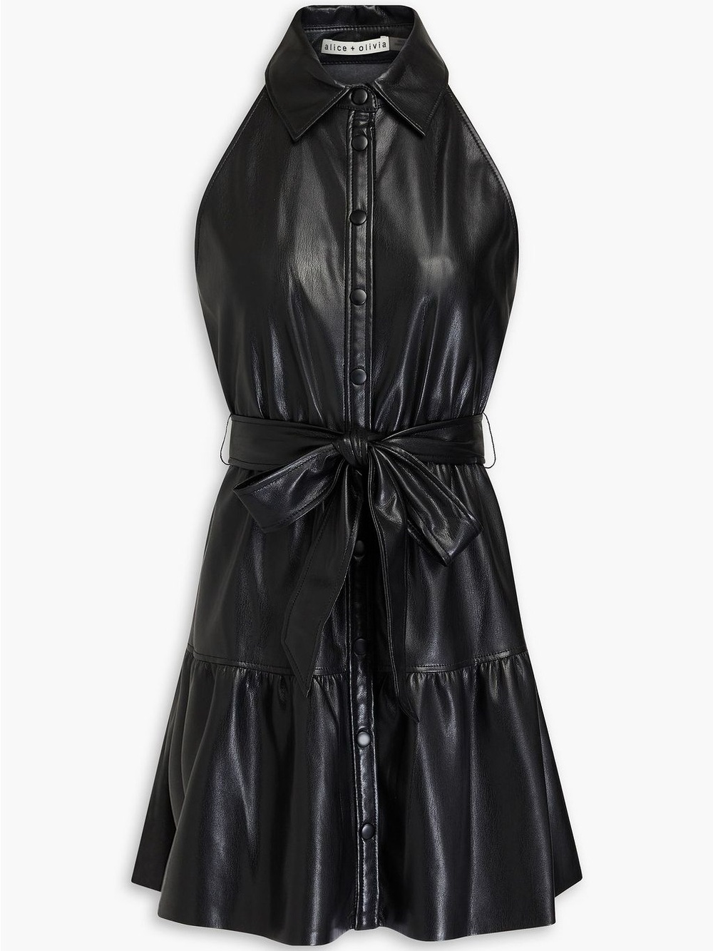 Alice + Olivia Black Vegan Leather Dress with Collar Detail Top